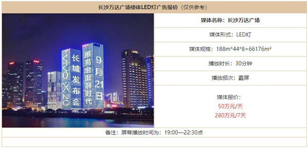 長(zhǎng)沙萬達(dá)地標(biāo)LED廣告價(jià)格