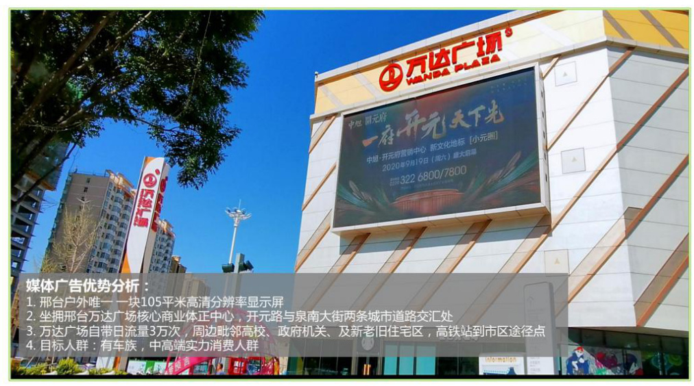 邢臺萬達廣場LED大屏廣告的價格是多少？