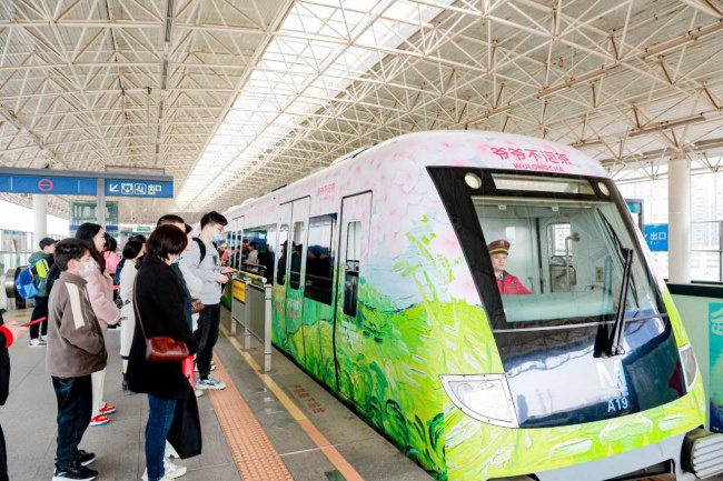 武漢地鐵廣告價格收費，武漢地鐵列車廣告內外包車廣告櫻花案例圖