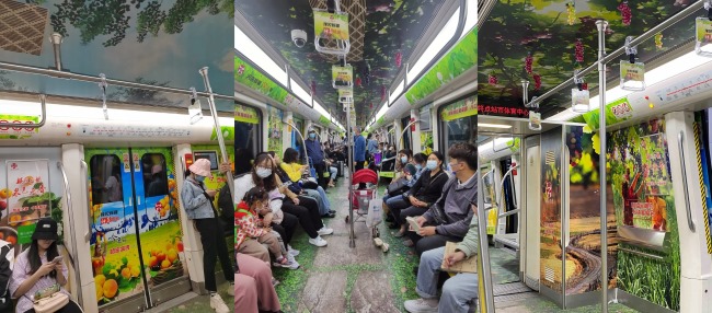 鄭州地鐵全景內包車文旅特產投放案例，鄭州地鐵車廂貼廣告價格