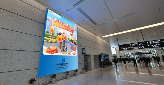 寧波機(jī)場(chǎng)打卡拍照最多的廣告位，寧波機(jī)場(chǎng)迎客廳墻面燈箱廣告